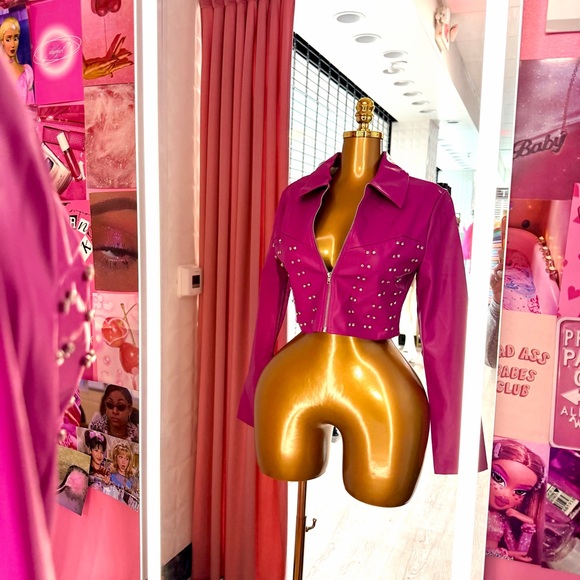 Bear Dance Jackets & Blazers - Fuchsia Bear Dance Pink Studded Jacket NWT